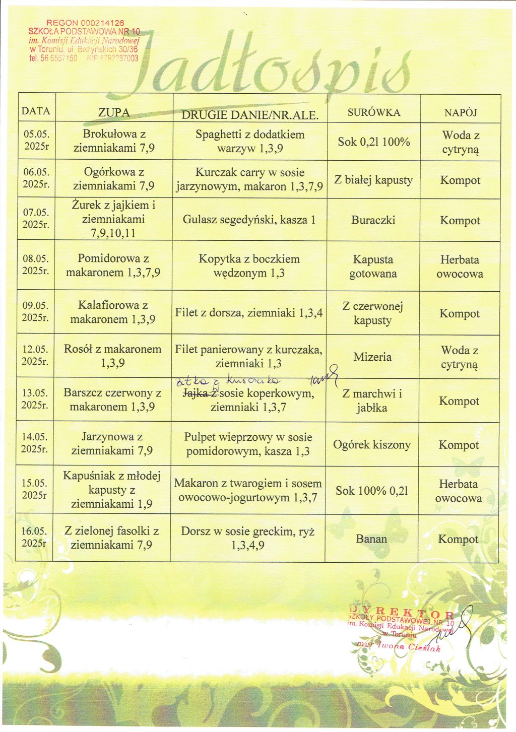 Jadłospis 05 16.05.25r. 1