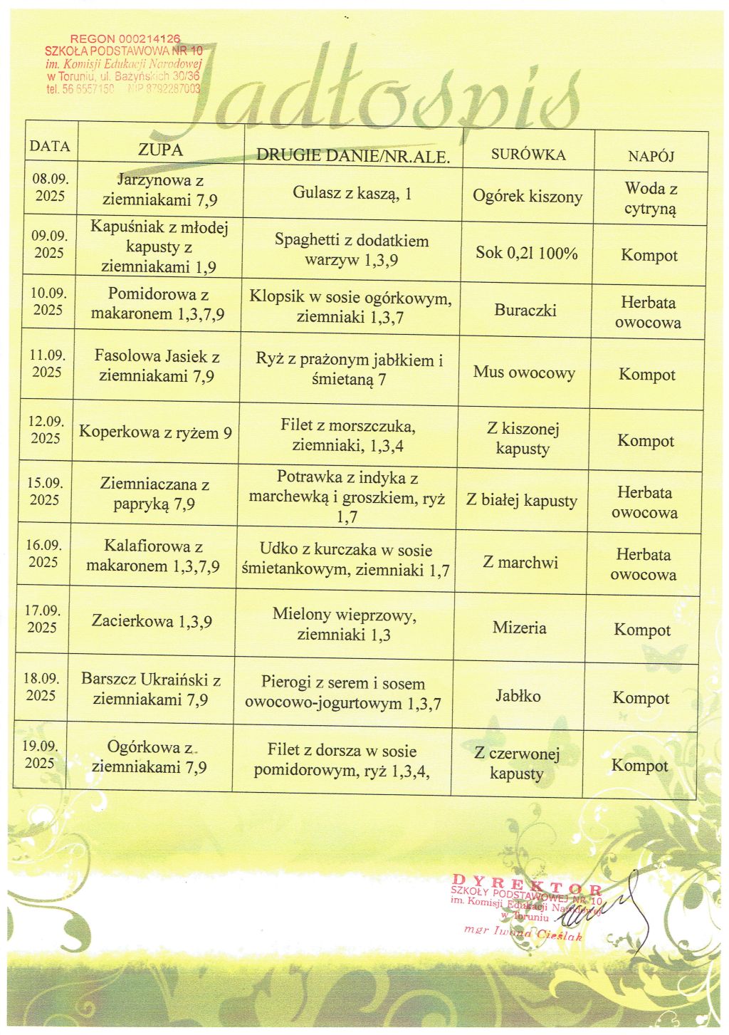 Jadłospis 08 19.09.25r