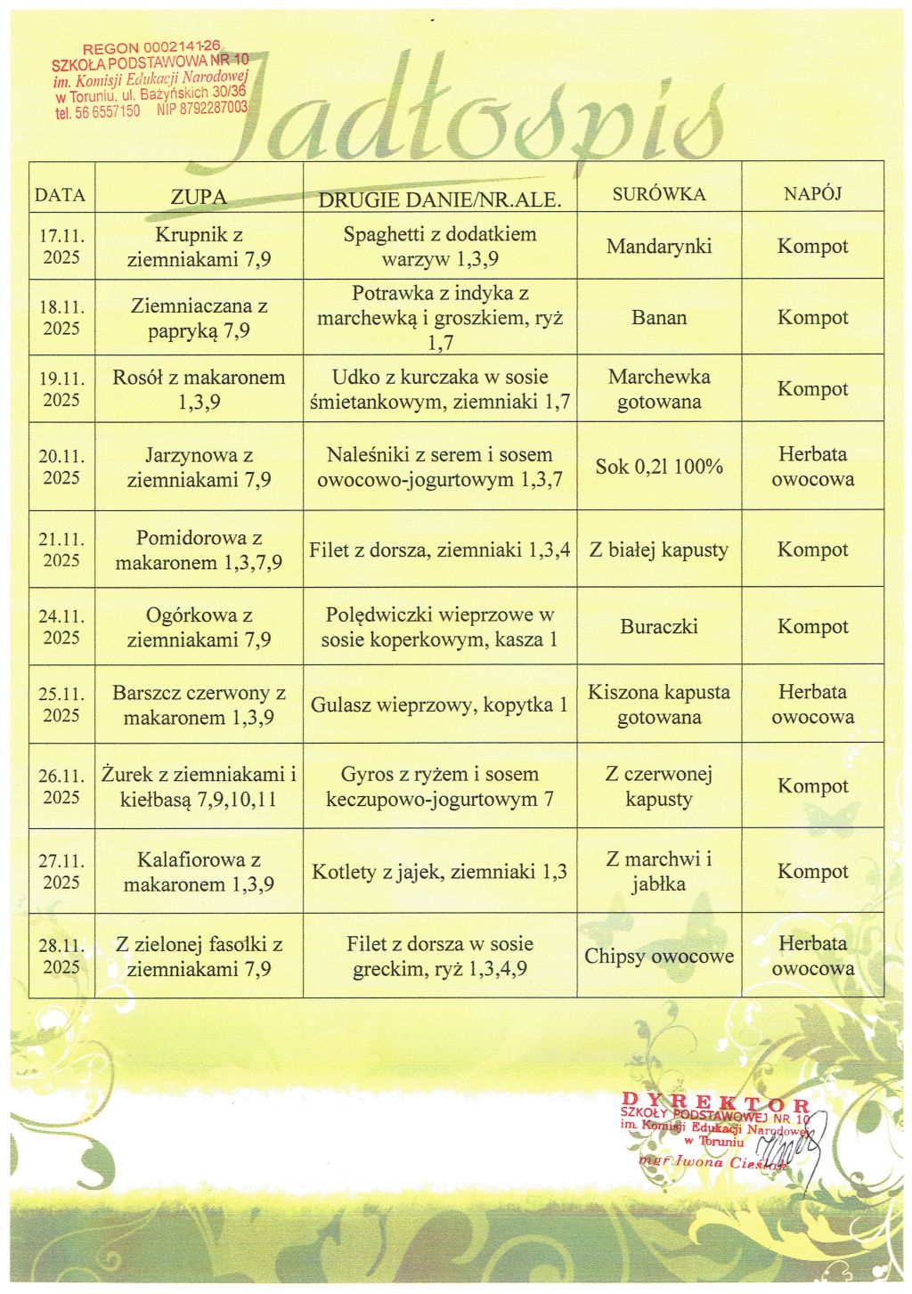 Jadłospis 17 28.11.25