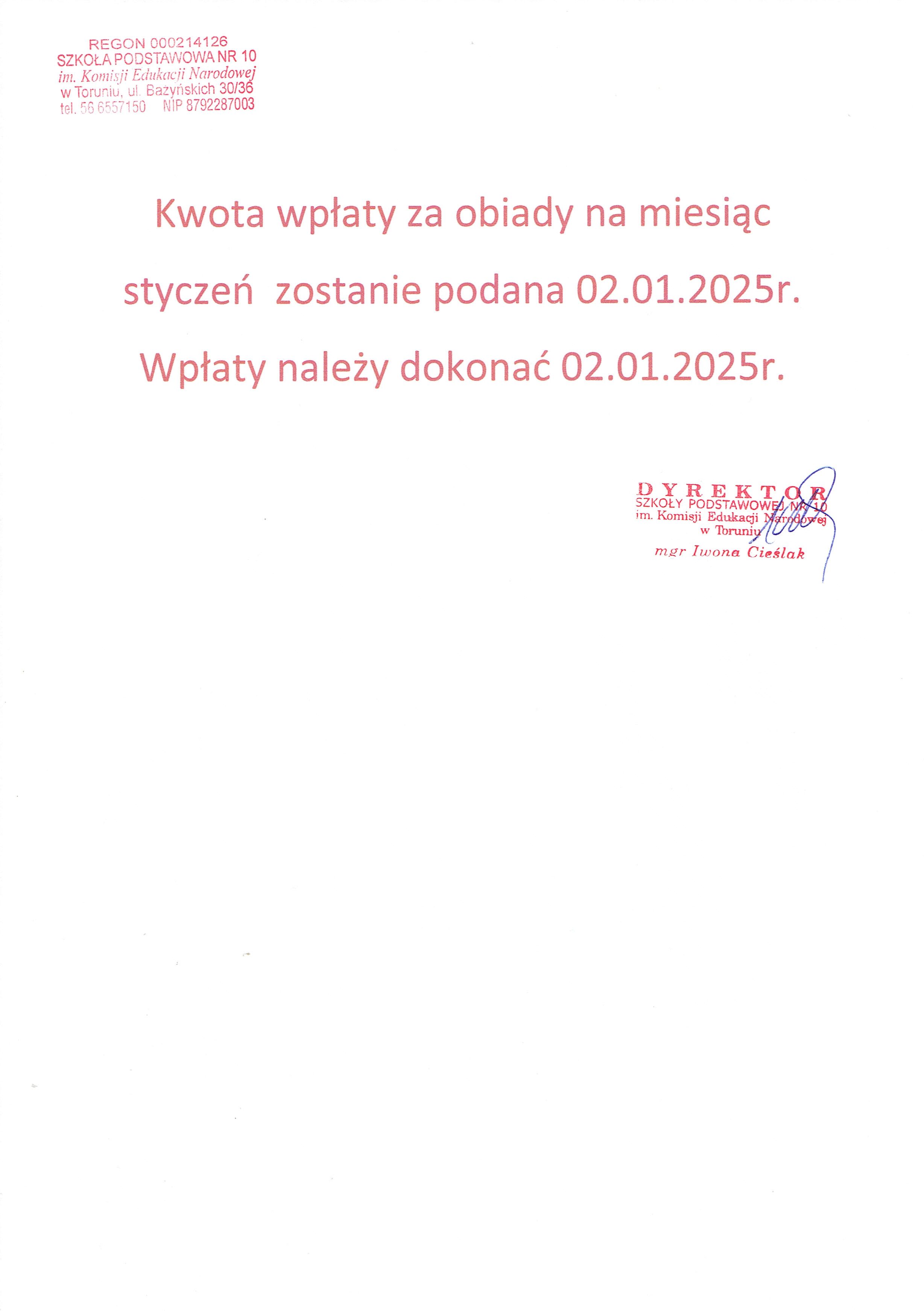 Kwota wpłaty informacja