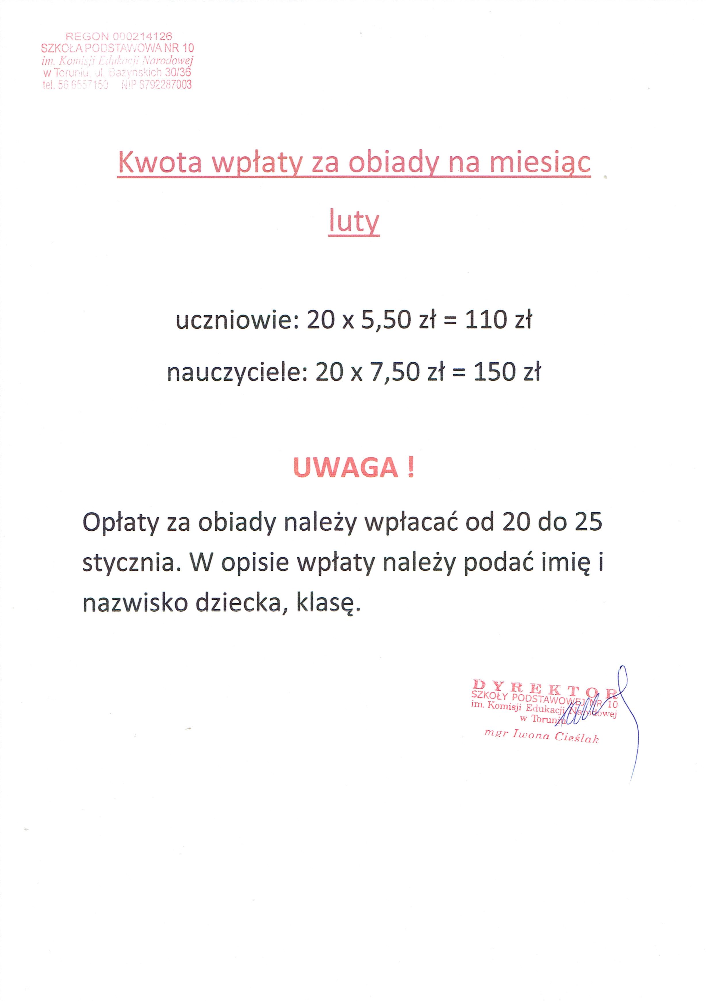 Kwota wpłaty na luty 2025r